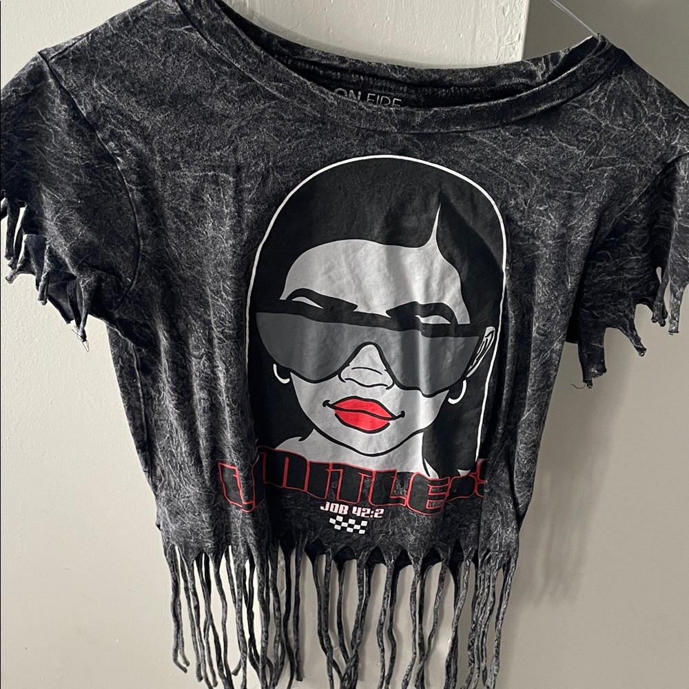 Black Fringe Graphic T-Shirt